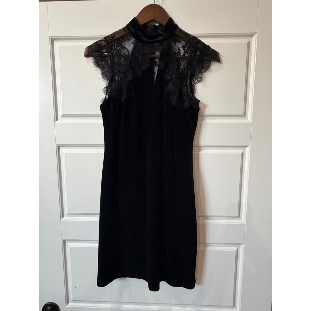 White House Black Market Black Velvet Lace Dress 2P Gothic Whimsigoth NWT